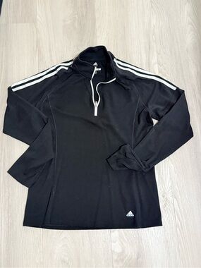 adidas Black Long-Sleeve Quarter-Zip Top with White Stripes